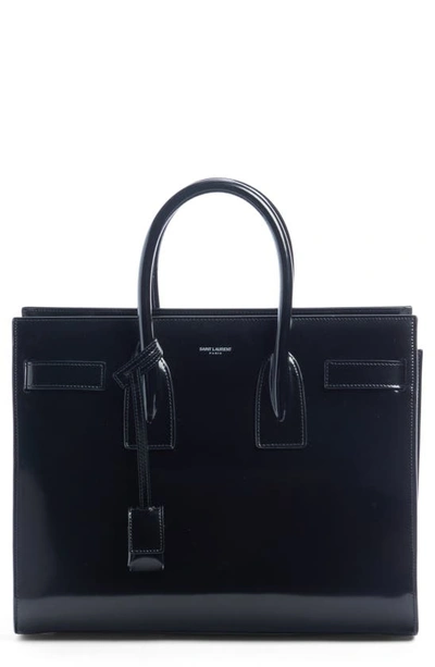 Shop Saint Laurent Small Sac De Jour Patent Leather Shoulder Bag In Noir