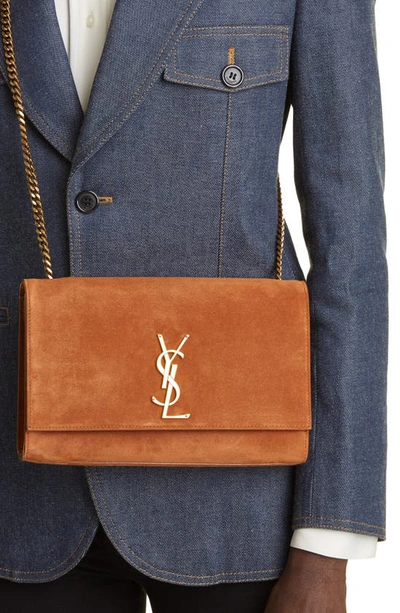 Saint Laurent Medium Kate Suede Shoulder Bag In Camel