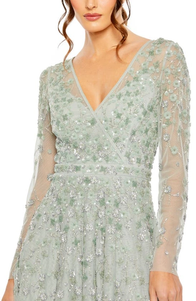 Shop Mac Duggal Long Sleeve A-line Gown In Sage