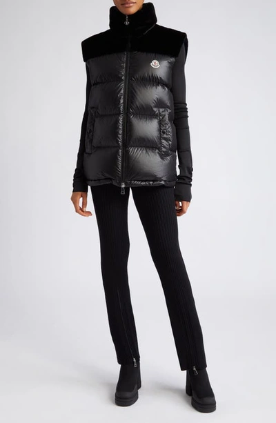 Shop Moncler Lempa Down Puffer Vest With Faux Fur Trim In Black