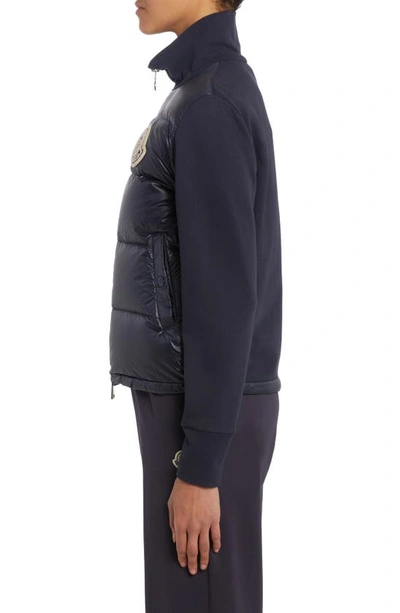 Moncler Quilted Down & Knit Cardigan In Blue Navy