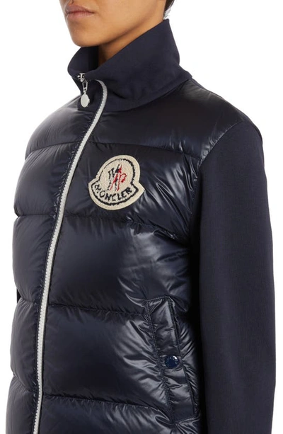 Moncler Quilted Down & Knit Cardigan In Blue Navy