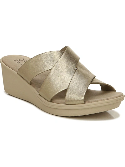 Shop Naturalizer Rowena Womens Leather Slip On Wedge Sandals In Beige