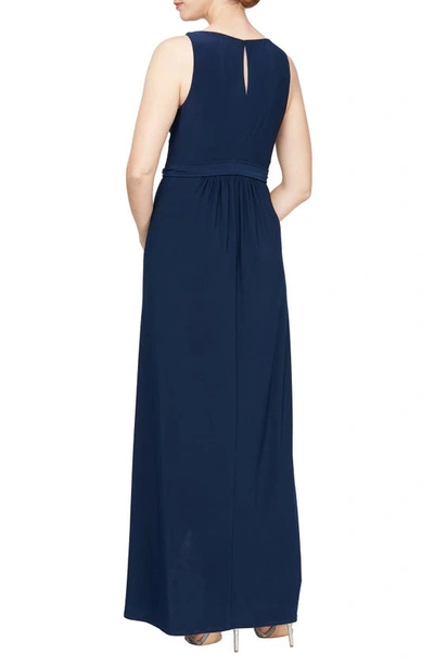 Sl Fashions Embellished Tie Belt High-low Dress In Navy
