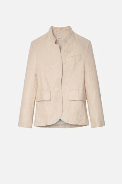 Shop Zadig & Voltaire Verys Cuir Froisse Leather Blazer In Poudre In Gold