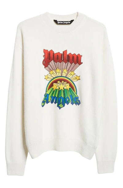 Shop Palm Angels Rainbow Graphic Wool & Cashmere Blend Crewneck Sweater In Butter Multi
