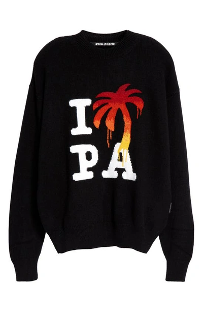 Shop Palm Angels I Love Pa Wool & Cashmere Blend Intarsia Sweater In Black Red