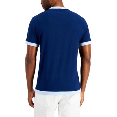 Shop Alfani Mens Ribbed Knit Crewneck T-shirt In Blue