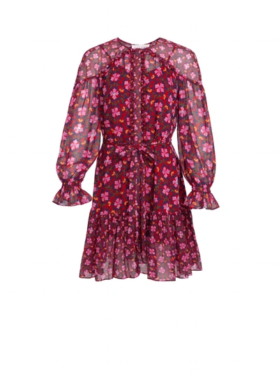 Shop Saloni Pixie Blouson Dress In Sorrel Wine Print In Pink