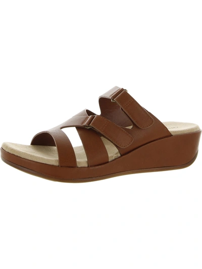 Shop Easy Street Koda Womens Faux Leather Comfort Wedge Sandals In Brown