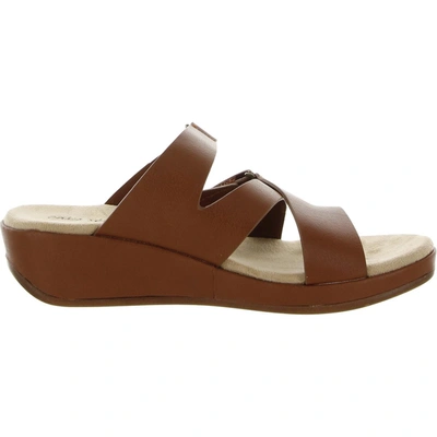 Shop Easy Street Koda Womens Faux Leather Comfort Wedge Sandals In Brown