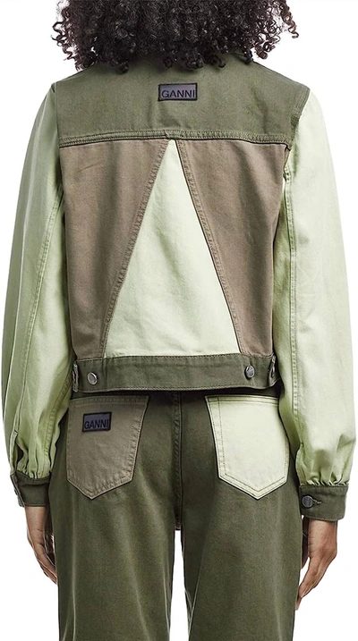 Shop Ganni Overdyed Five Pockets Cotton Denim Jacket In Forest Night In Multi