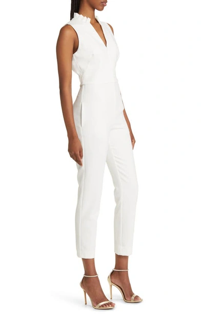 Black Halo Sleeveless Halter V-neck Jumpsuit In Porcelain