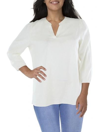 Shop Anne Klein Nehru Womens Linen Blend Split Neck Tunic Top In White