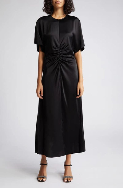 Shop Fabiana Filippi Ruched Satin Midi Dress In Nero