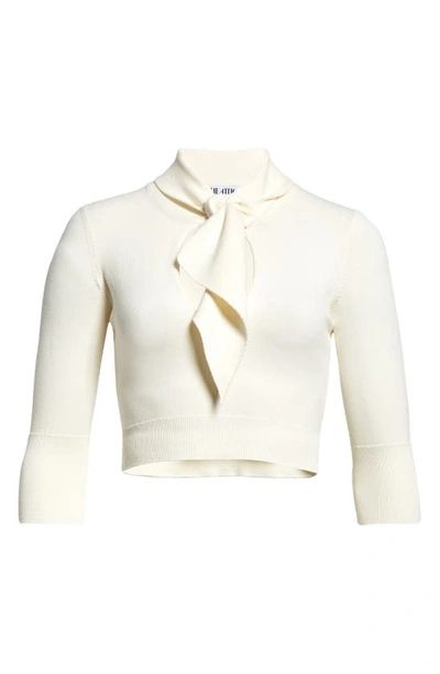 Shop Attico Catlin Tie Neck Cutout Crop Sweater In White