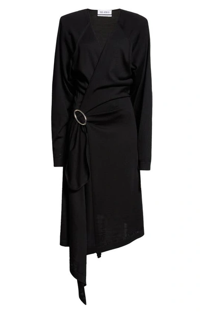 Shop Attico Atwell Wool Long Sleeve Wrap Dress In Black