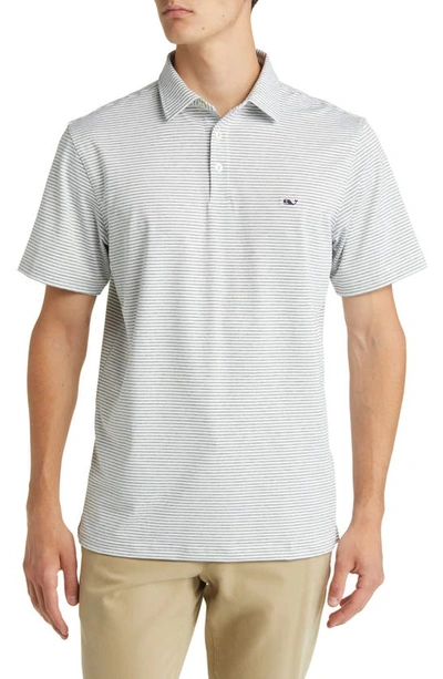 Shop Vineyard Vines Bradley Stripe Sankaty Performance Polo In White Cap/ Olive