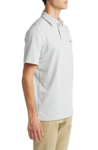 Shop Vineyard Vines Bradley Stripe Sankaty Performance Polo In White Cap/ Olive