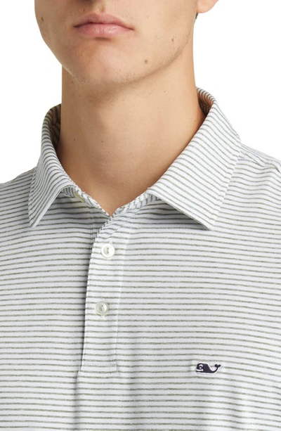 Shop Vineyard Vines Bradley Stripe Sankaty Performance Polo In White Cap/ Olive