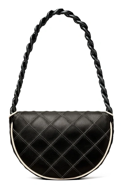 Shop Tory Burch Mini Fleming Soft Crescent Shoulder Bag In Black