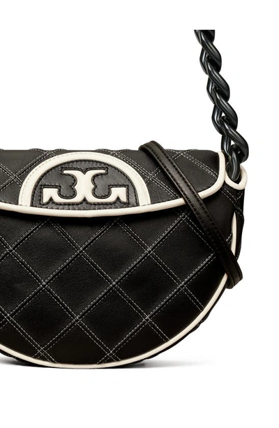 Shop Tory Burch Mini Fleming Soft Crescent Shoulder Bag In Black