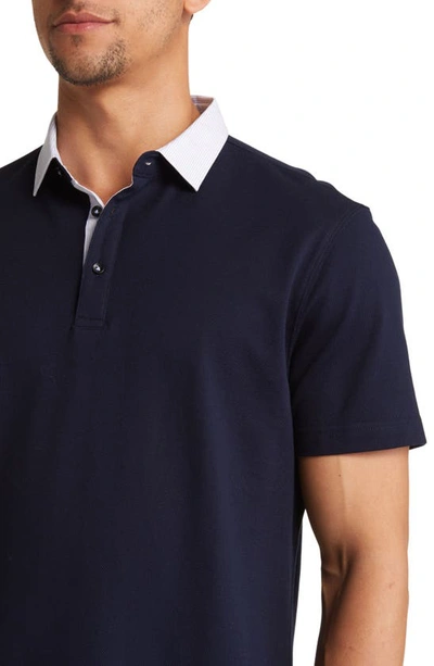 Shop Lorenzo Uomo Trim Fit Stripe Collar Short Sleeve Polo In Navy