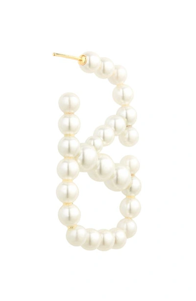 Shop Valentino Vlogo Imitation Pearl Drop Earrings In 0o3 Oro 18/ Cream