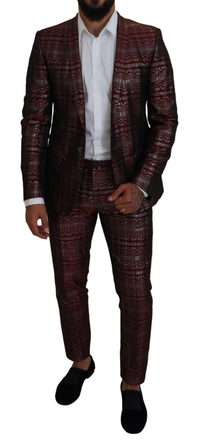 Dolce & Gabbana Bordeaux Silver Gold Slim Fit Suit In Bordeaux