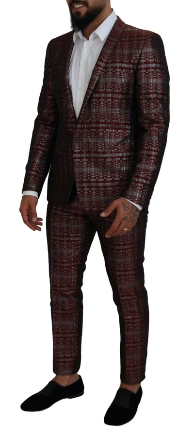 Dolce & Gabbana Bordeaux Silver Gold Slim Fit Suit In Bordeaux