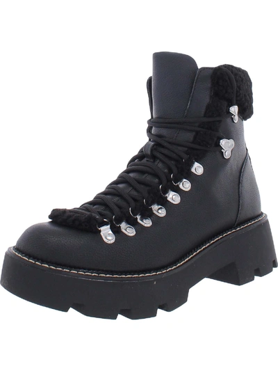 Shop Cool Planet By Steve Madden Cycloneee Womens Faux Leather Block Heel Hiking Boots In Black