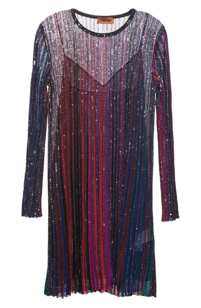 Shop Missoni Sequin Long Sleeve Wool Blend Dress In Lilac/ Powder Blue
