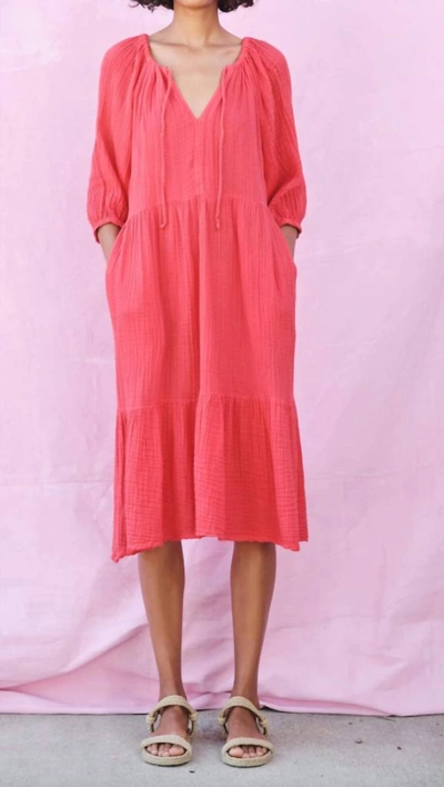 Shop Sundry Midi Tiered Dress In Poppy In Pink