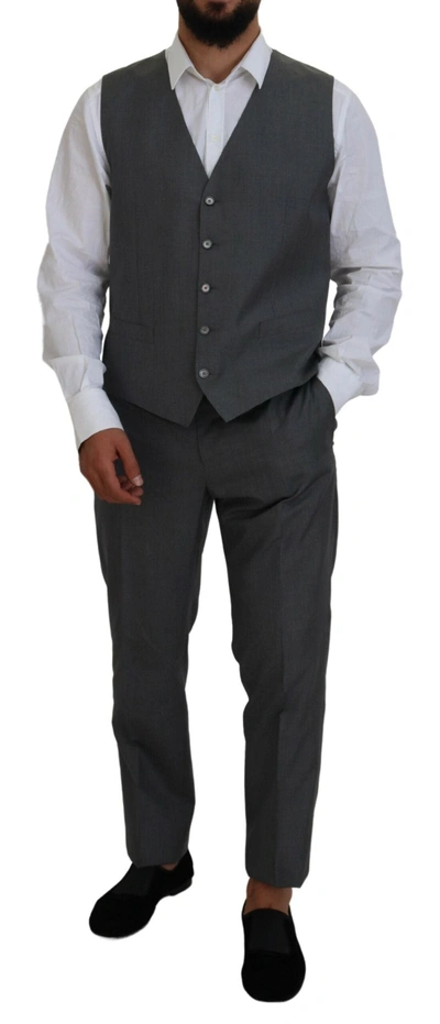 Shop Dolce & Gabbana Sleek Silver Martini Slim Fit Three-piece Men's Suit In Gray