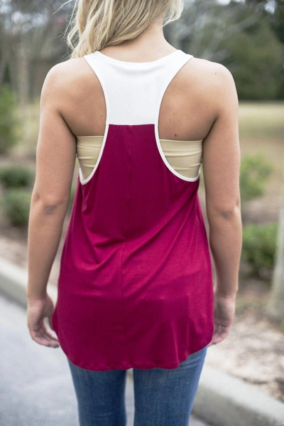 Shop Glam Color Block Tank In Burgundy In Pink