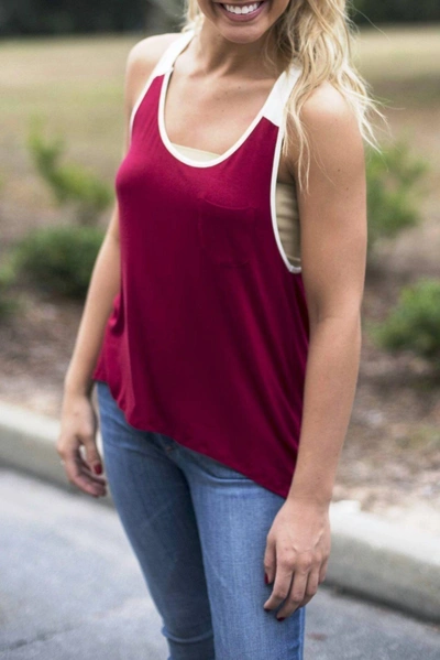 Shop Glam Color Block Tank In Burgundy In Pink