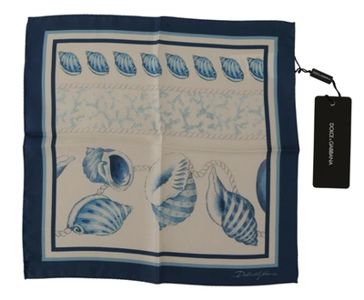 Shop Dolce & Gabbana Shells Print Square Handkerchief Men's Scarf In Blue