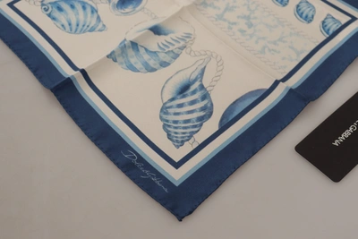Shop Dolce & Gabbana Shells Print Square Handkerchief Men's Scarf In Blue