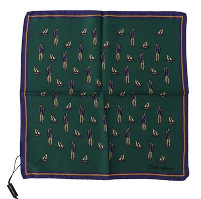 Shop Dolce & Gabbana Printed Dg Logo Mens Square Handkerchief Men's Scarf In Green