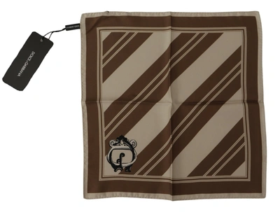 Shop Dolce & Gabbana Stripes Dg Logo Square Mens Handkerchief Men's Scarf In Brown