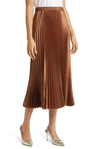 Shop Anne Klein Pleated Satin Skirt In Vicuna