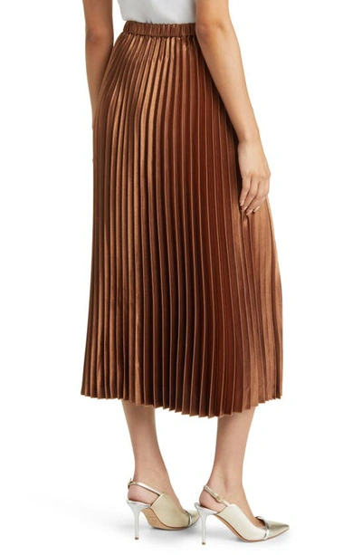 Shop Anne Klein Pleated Satin Skirt In Vicuna