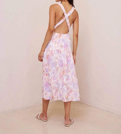 Shop Bella Dahl Scrunch Strap Tiered Midi Dress In Peach Jardin In Multi