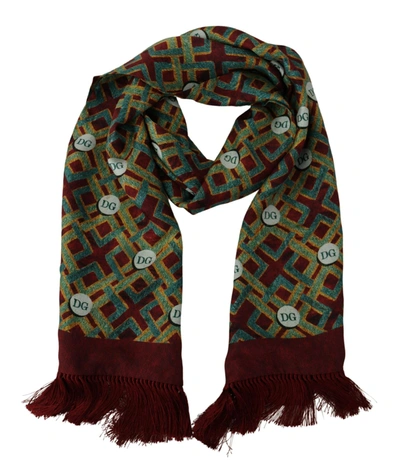 Dolce & Gabbana Multicolor Dg Logo Shawl Warm Neck Wrap Fringe Scarf In Multicolor