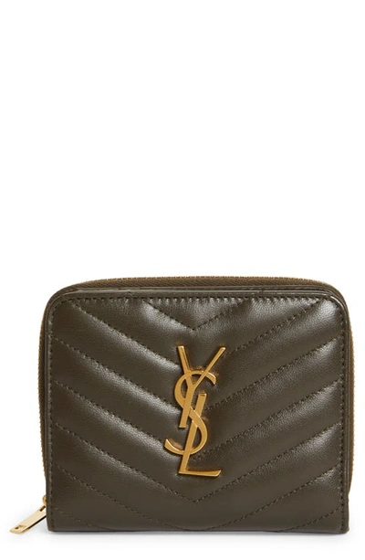 Shop Saint Laurent Cassandra Leather Wallet On A Chain In Light Musk