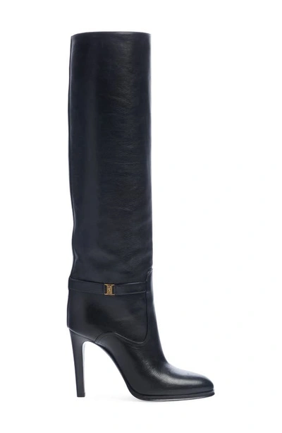 Saint Laurent Diane 100 Grained Leather Knee-high Boots In Black