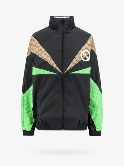 Gucci Panelled Gg Canvas Bomber Jacket In Black
