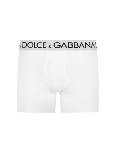 Shop Dolce & Gabbana Long Bi-elastic Cotton Jersey Boxer In White