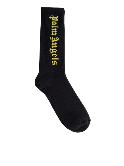 Shop Palm Angels Men`s Black Logo Socks