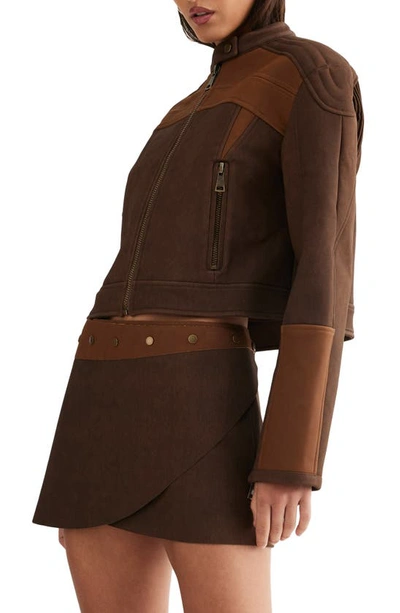 Lioness Nueve Colorblock Faux Leather Biker Jacket In Chocolate